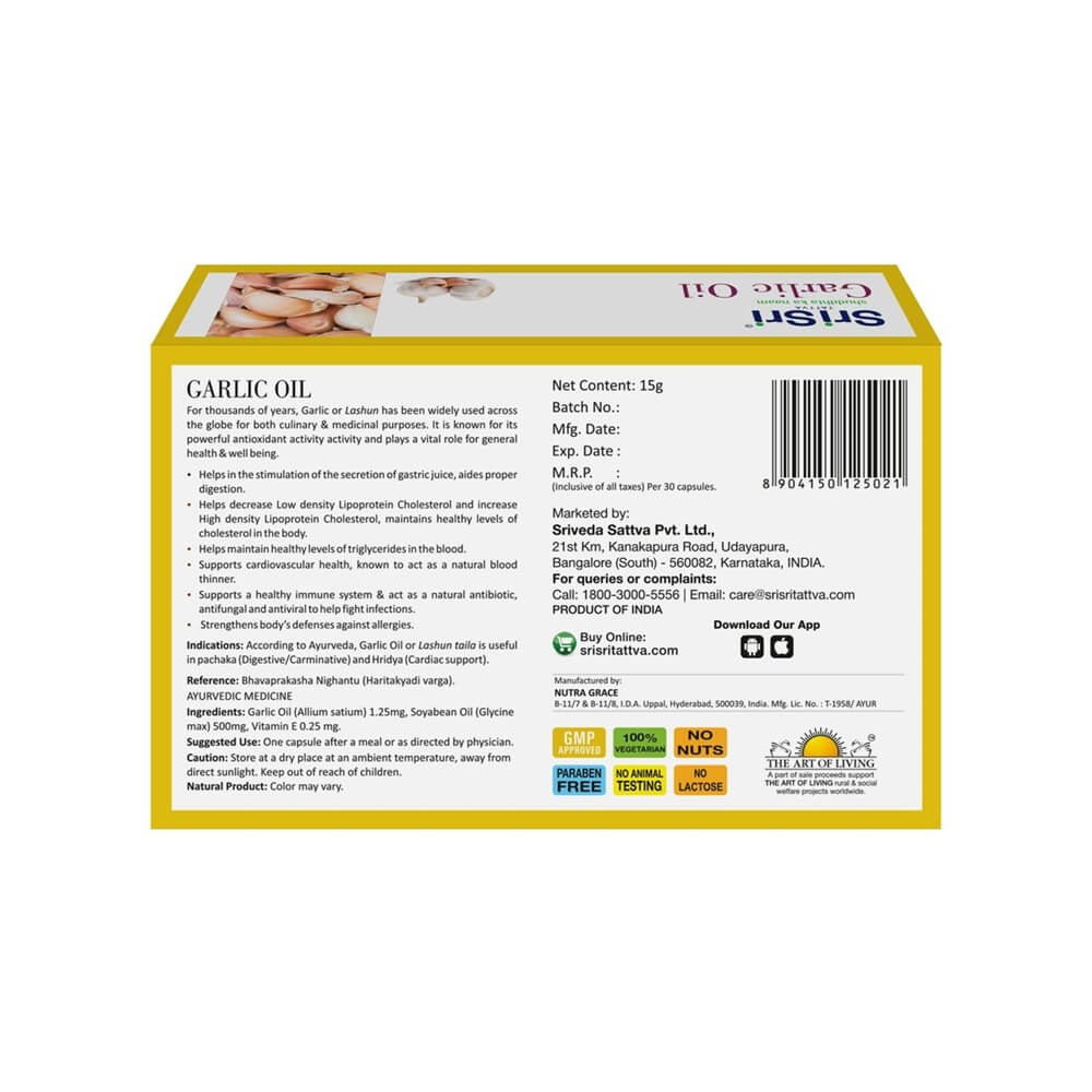 Sri Sri Tattva Garlic Veg Oil Capsules 15 gm