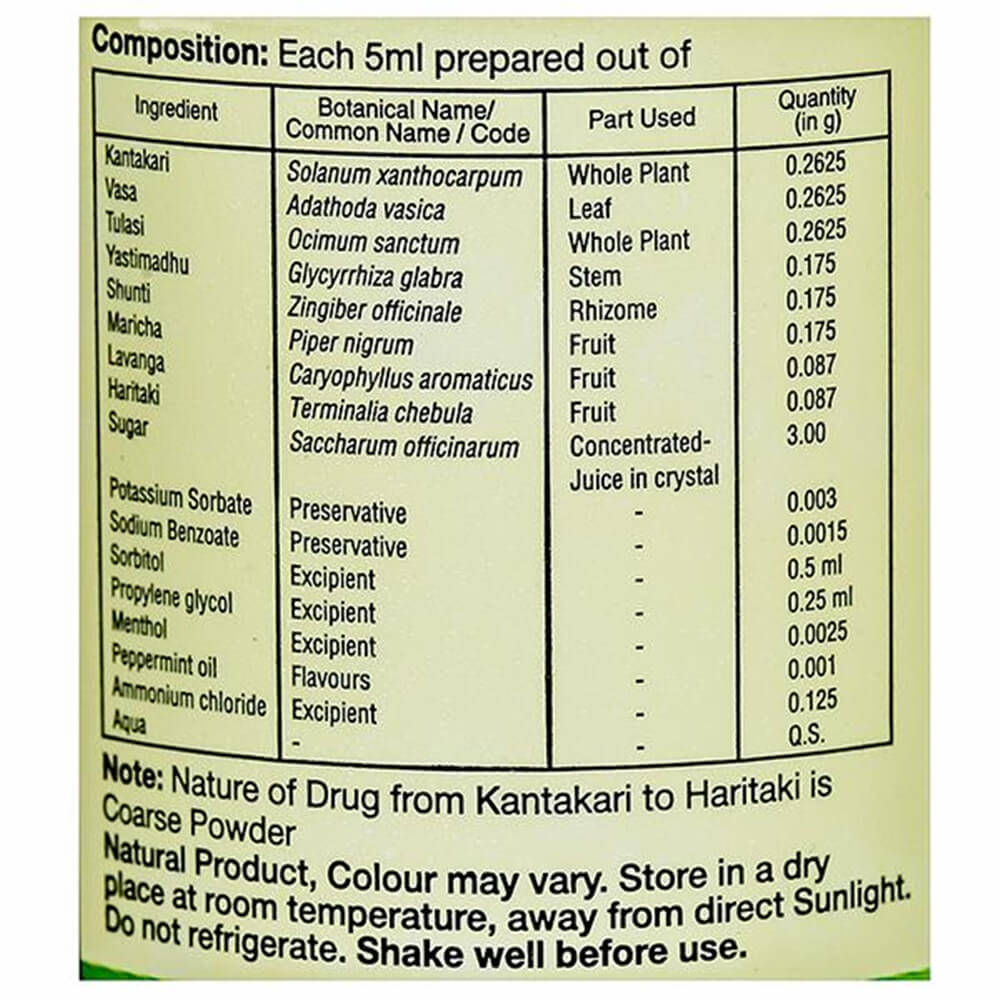 Sri Sri Tattva Kasahari Cough Syrup Composition