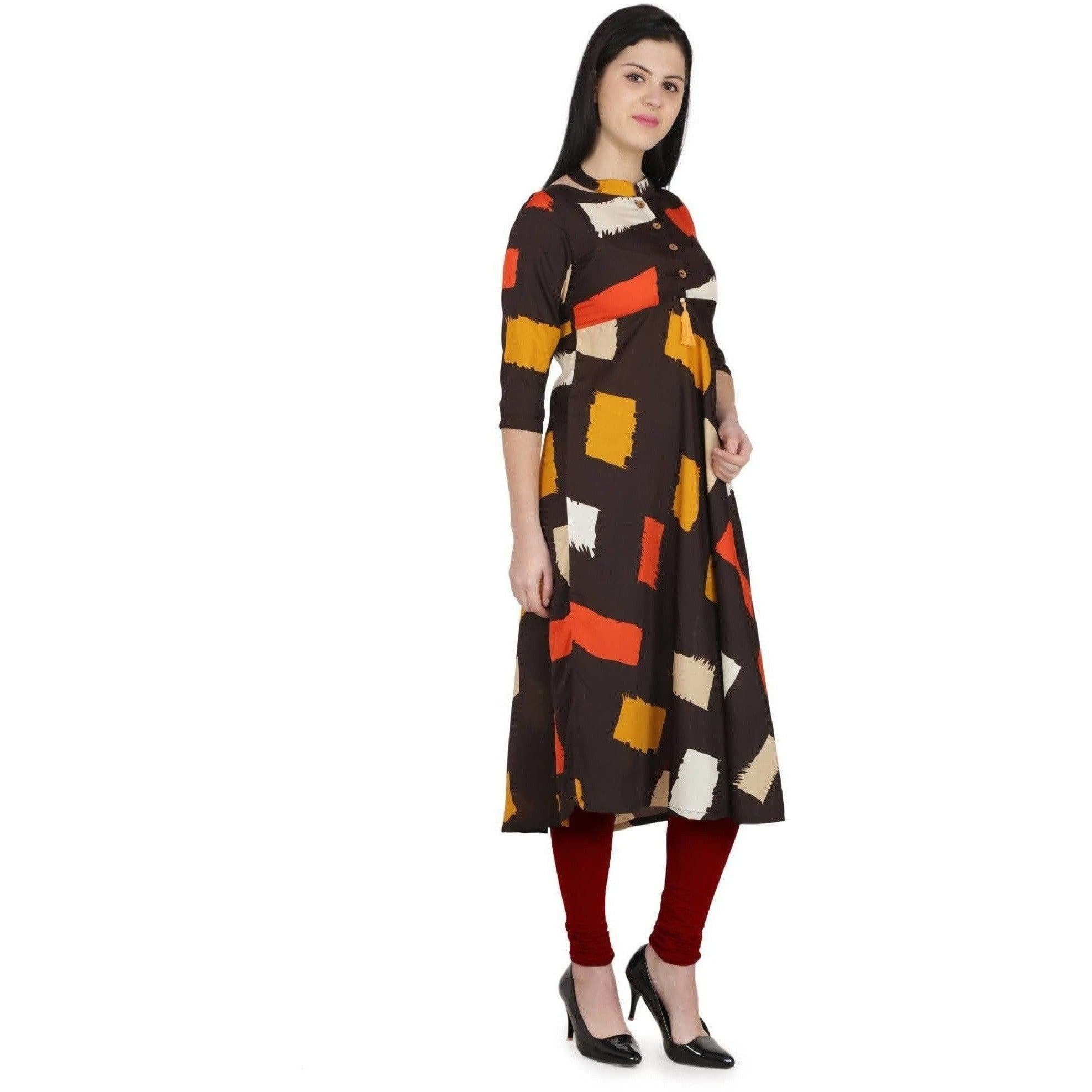 Kanoor Women's Multicolour A line Round neck kurti
