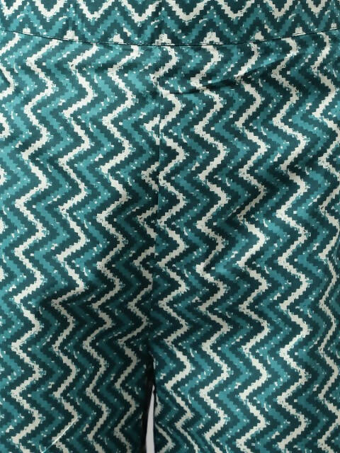 FIORRA Women's Teal Green Cotton A-Line Kurta Set