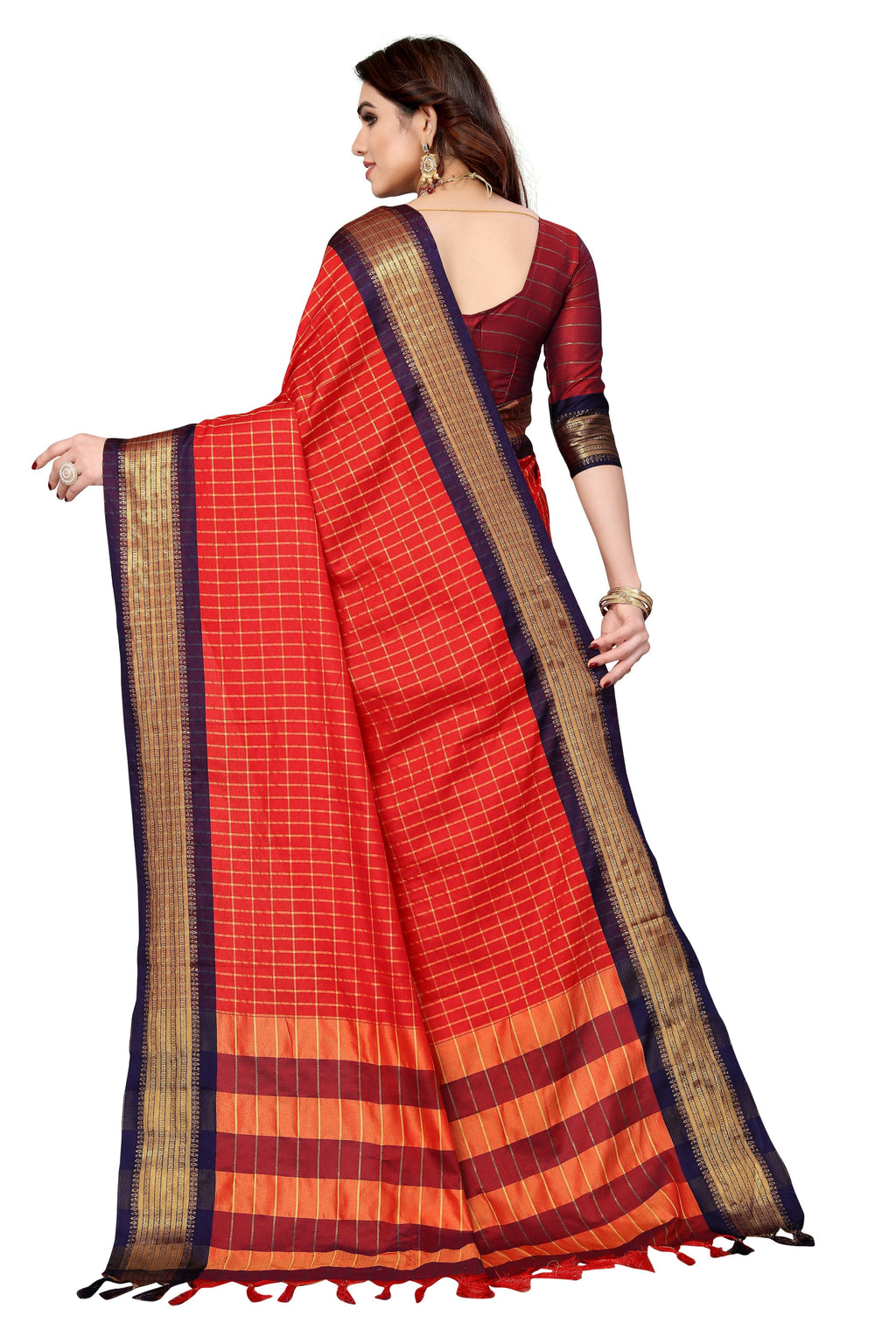 Vamika Weaving Red Cotton Silk Saree - Distacart
