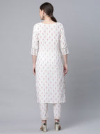 Ahalyaa Women White Pure Cotton Printed Kurta Pant Set