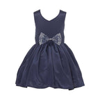 Asmaani Baby Girl's Navy Blue Color Satin Knee Length Frock (AS-DRESS-22015)