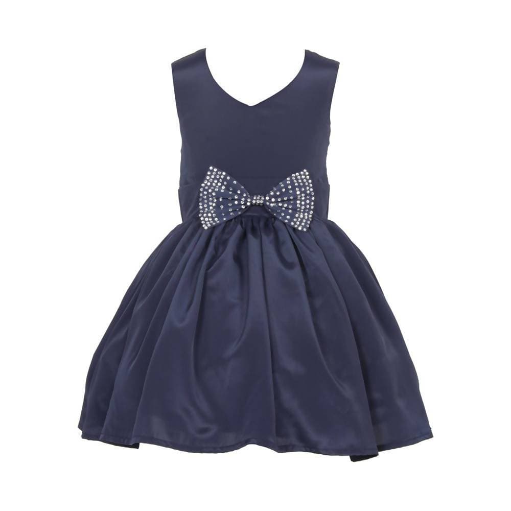 Asmaani Baby Girl's Navy Blue Color Satin Knee Length Frock (AS-DRESS-22015)