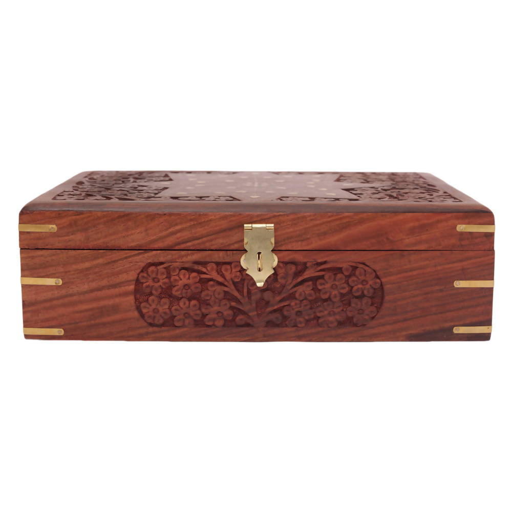 Nizalia Carved Motif Of Flora Handmade Beautiful Jewellery Box With Mirror
