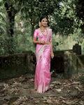 DEIANA'S Beautiful Designer Golden zari Soft Lichi Silk Saree - Baby pink