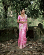 DEIANA'S Beautiful Designer Golden zari Soft Lichi Silk Saree - Baby pink