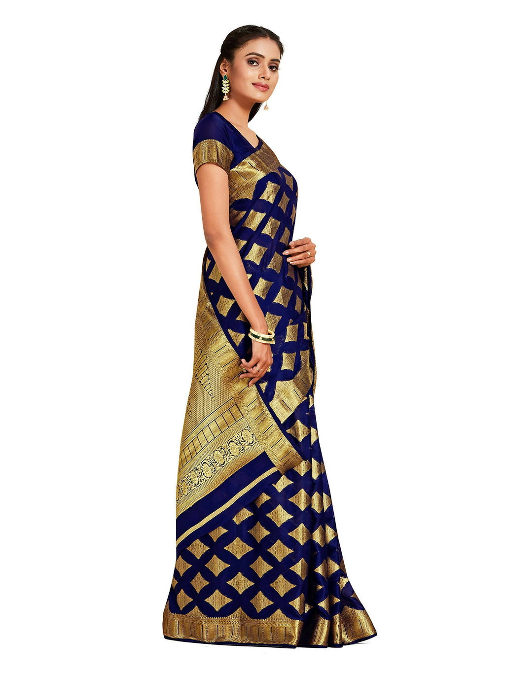 Mimosa Women's Mysore Silk Crepe Dark Blue Saree - Distacart