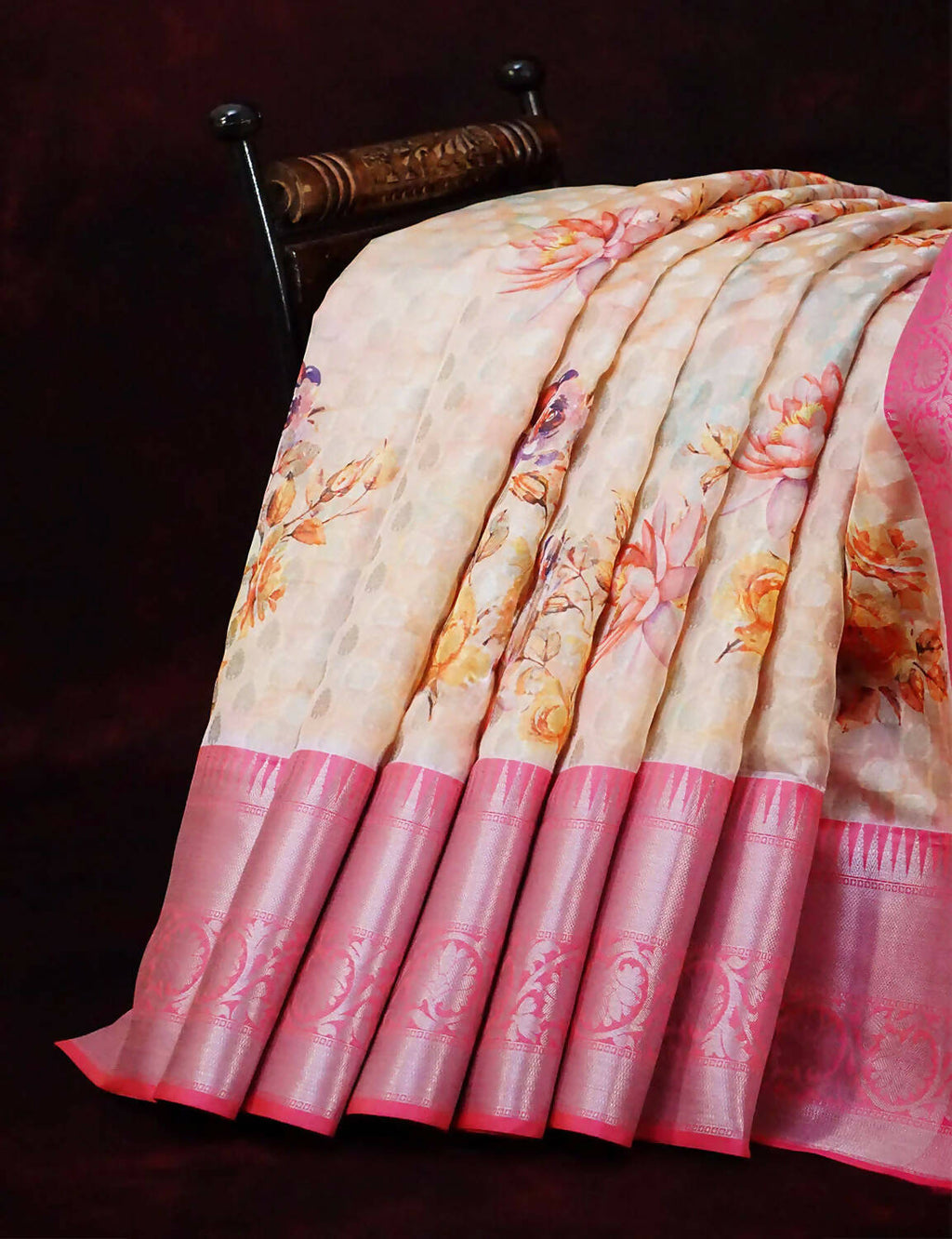 Pastel Wheat Banaras Border Buttes Floral Design Banarasi Semi Silk Saree By Gayathri Reddy Designer Studio