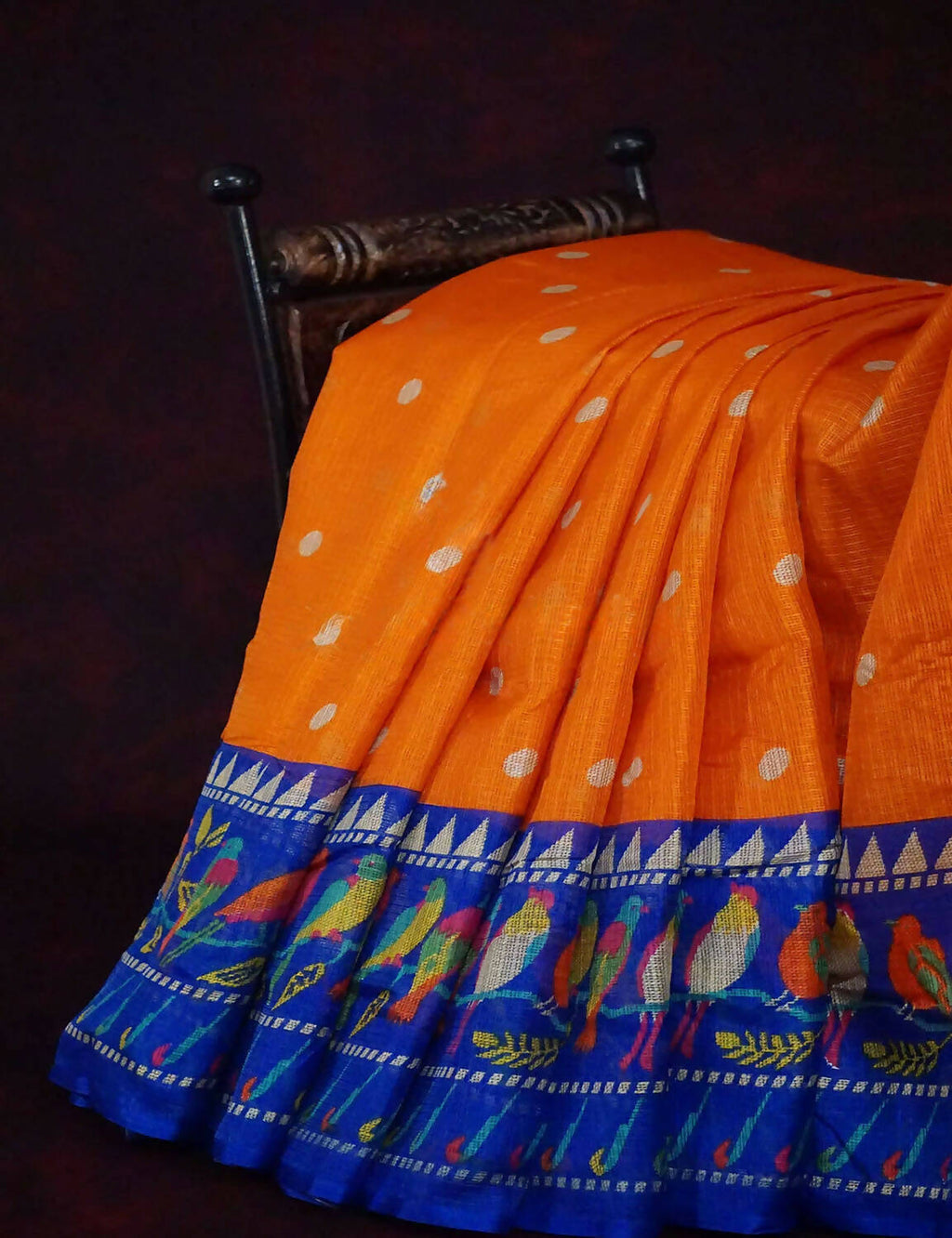 Orange Coloured Saree With Contrast Royal Blue Printed Semi Soft Silk Kota Saree By Gayathri Reddy Designer Studio