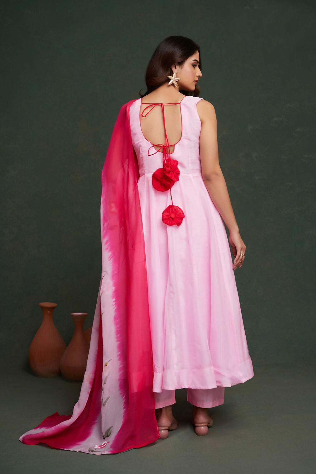 Aayaa Viscose Organza Dyeable Hand Painted Suit - Light Pink