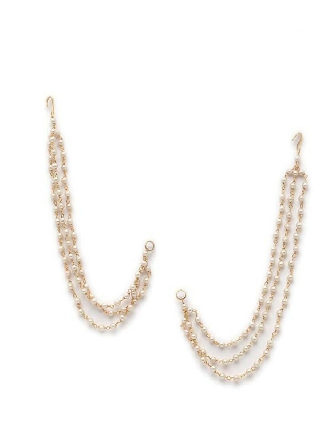 NVR Pearl Studded Classic Gold-Polished 3 Line Ear Chain Ear Cuff