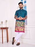 Anaita Teal Dola Silk Straight Kurta With Foil Work