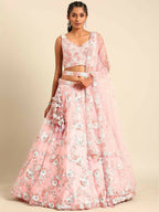 House of Panchhi Pink Net Sequins and Zarkan embroidery Lehenga choli & Dupatta