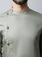 Even Apparels Grey Color Pure Cotton Sherwani Men's Kurta With Asymetrical Cut (SLD1181) - Distacart