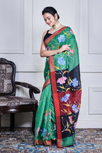 Morchari Multicolour Cotton Handloom Mirror Work Saree Unstitched Blouse - Distacart