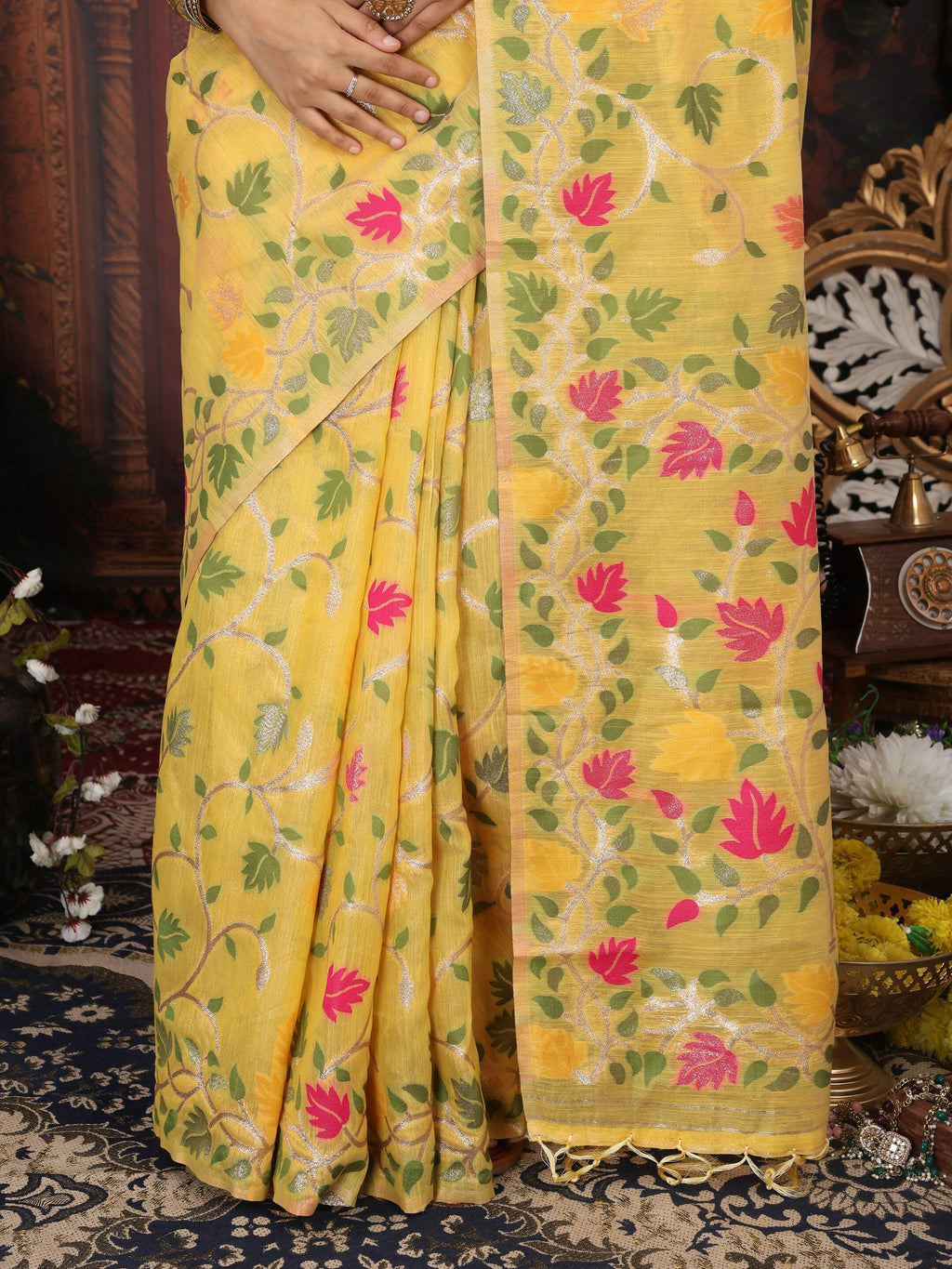 Shree Shyam Fashion Linen Cotton White Saree - Distacart
