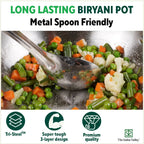 The Indus Valley TurboCuk Tri-ply Stainless Steel Biryani Cooking Pot/Casserole, Premium Quality, 3 Layer Thick Body, Cool Silicone Handles, 100% Toxin-free, Non-stick, Induction & Gas, Spatula, 2.9L
