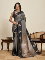 Vedant Vastram Soft Litchi Silk Banarasi Silk Jacquard Saree - Black