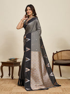 Vedant Vastram Soft Litchi Silk Banarasi Silk Jacquard Saree - Black