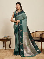 Vedant Vastram Soft Litchi Silk Banarasi Silk Jacquard Saree - Green