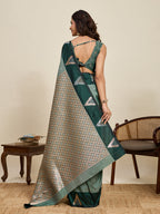 Vedant Vastram Soft Litchi Silk Banarasi Silk Jacquard Saree - Green