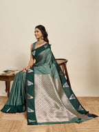 Vedant Vastram Soft Litchi Silk Banarasi Silk Jacquard Saree - Green