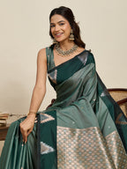 Vedant Vastram Soft Litchi Silk Banarasi Silk Jacquard Saree - Green