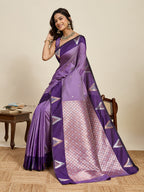 Vedant Vastram Soft Litchi Silk Banarasi Silk Jacquard Saree - Lavender
