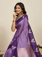 Vedant Vastram Soft Litchi Silk Banarasi Silk Jacquard Saree - Lavender