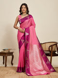 Vedant Vastram Soft Litchi Silk Banarasi Silk Jacquard Saree - Pink