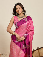 Vedant Vastram Soft Litchi Silk Banarasi Silk Jacquard Saree - Pink