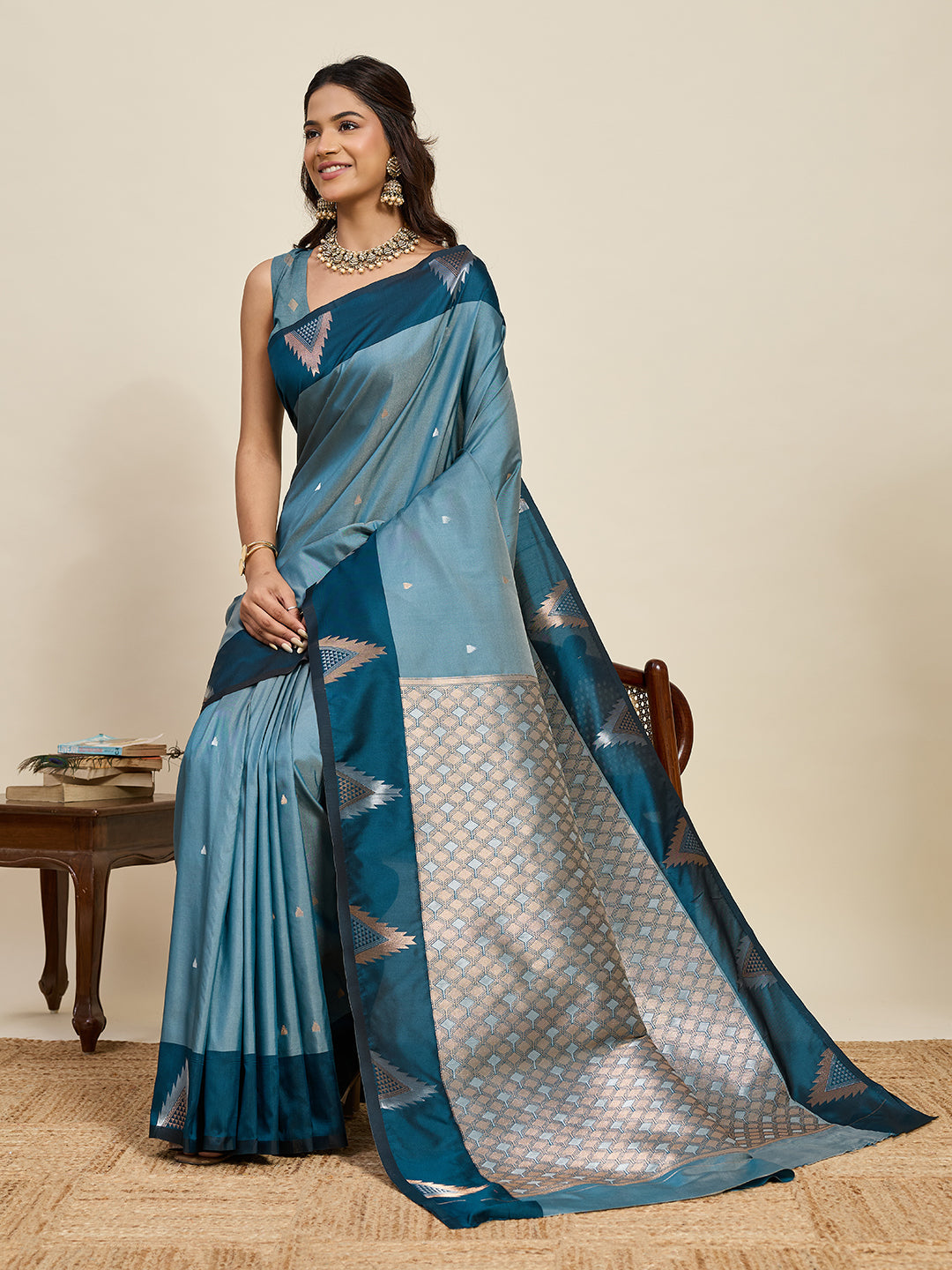 Vedant Vastram Soft Litchi Silk Banarasi Silk Jacquard Saree - Rama