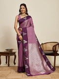 Vedant Vastram Soft Litchi Silk Banarasi Silk Jacquard Saree - Wine