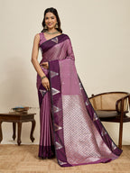 Vedant Vastram Soft Litchi Silk Banarasi Silk Jacquard Saree - Wine