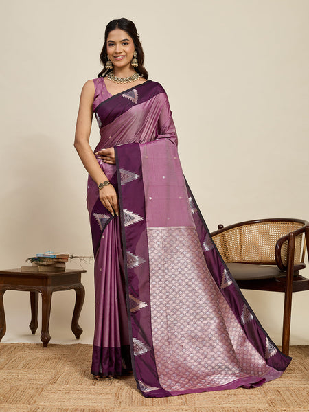 Vedant Vastram Soft Litchi Silk Banarasi Silk Jacquard Saree - Wine