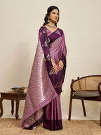 Vedant Vastram Soft Litchi Silk Banarasi Silk Jacquard Saree - Wine