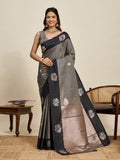Vedant Vastram Soft Litchi Silk Banarasi Silk Jacquard Saree - Black