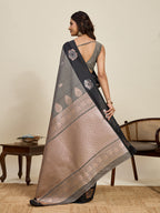 Vedant Vastram Soft Litchi Silk Banarasi Silk Jacquard Saree - Black