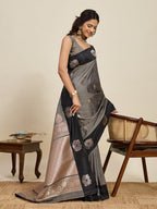 Vedant Vastram Soft Litchi Silk Banarasi Silk Jacquard Saree - Black