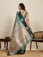 Vedant Vastram Soft Litchi Silk Banarasi Silk Jacquard Saree - Green