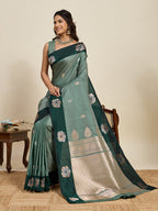 Vedant Vastram Soft Litchi Silk Banarasi Silk Jacquard Saree - Green