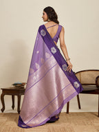 Vedant Vastram Soft Litchi Silk Banarasi Silk Jacquard Saree - Lavender