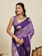 Vedant Vastram Soft Litchi Silk Banarasi Silk Jacquard Saree - Lavender