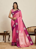 Vedant Vastram Soft Litchi Silk Banarasi Silk Jacquard Saree - Pink