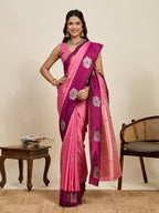 Vedant Vastram Soft Litchi Silk Banarasi Silk Jacquard Saree - Pink