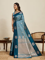 Vedant Vastram Soft Litchi Silk Banarasi Silk Jacquard Saree - Rama