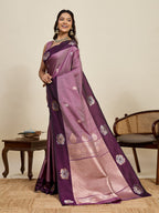 Vedant Vastram Soft Litchi Silk Banarasi Silk Jacquard Saree - Wine