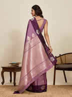 Vedant Vastram Soft Litchi Silk Banarasi Silk Jacquard Saree - Wine