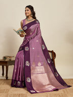 Vedant Vastram Soft Litchi Silk Banarasi Silk Jacquard Saree - Wine